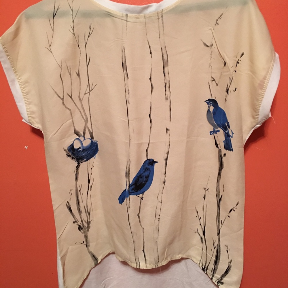 Summer shirt, bird design, brand unknown